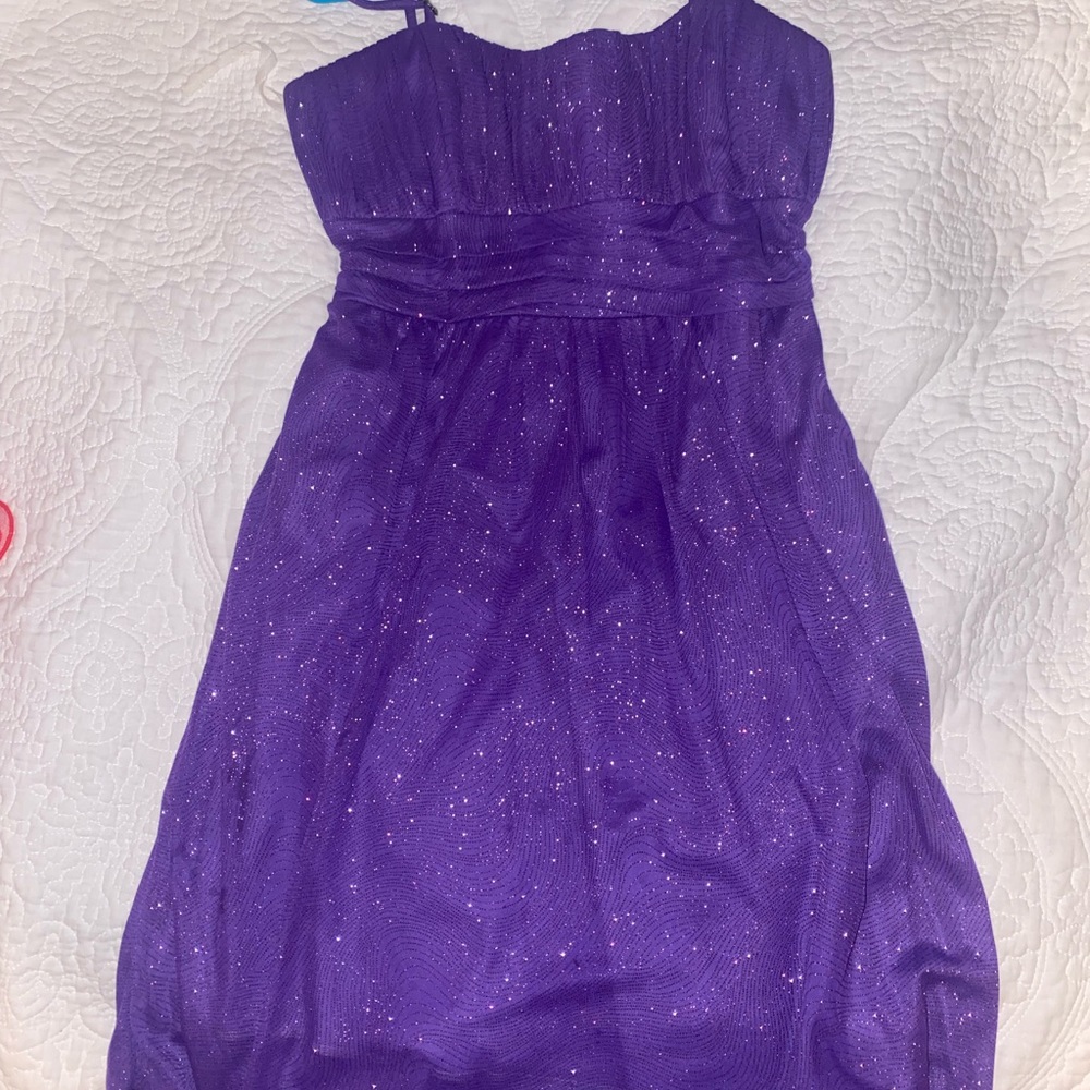 Purple sparkly dress.